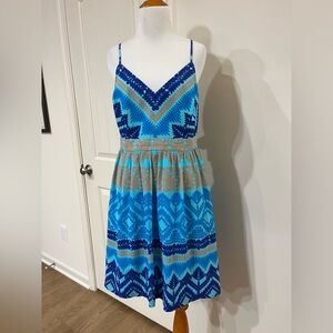 Trina Turk Vibrant Blue and Tan Dress